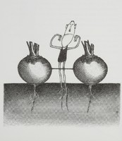 Le Navet (haltérophile), dessin publié dans <em>Linnéaments</em> de André Balthazar et Roland Breucker paru aux Editions Le Daily-Bul en 1997